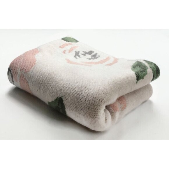 Pottery Barn Kids Meredith Knit Pink Floral Rose Baby Nursery Blanket 46x30 - Picture 6 of 8